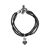 Three Strand Black Spinel Bracelet with Black Pave CZ Crowned Heart - Danielle B.