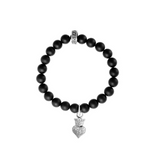 Onyx Bead Bracelet with Pave CZ Baby Crowned Heart - Danielle B.