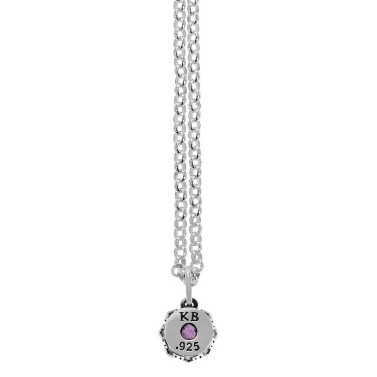 Crowned Pink Topaz Pendant with Micro Rolo Chain
