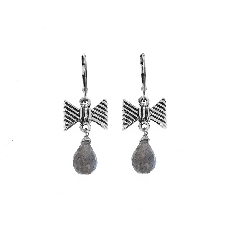 Bow Leverback Earrings with Labradorite Tear Drop - Danielle B.