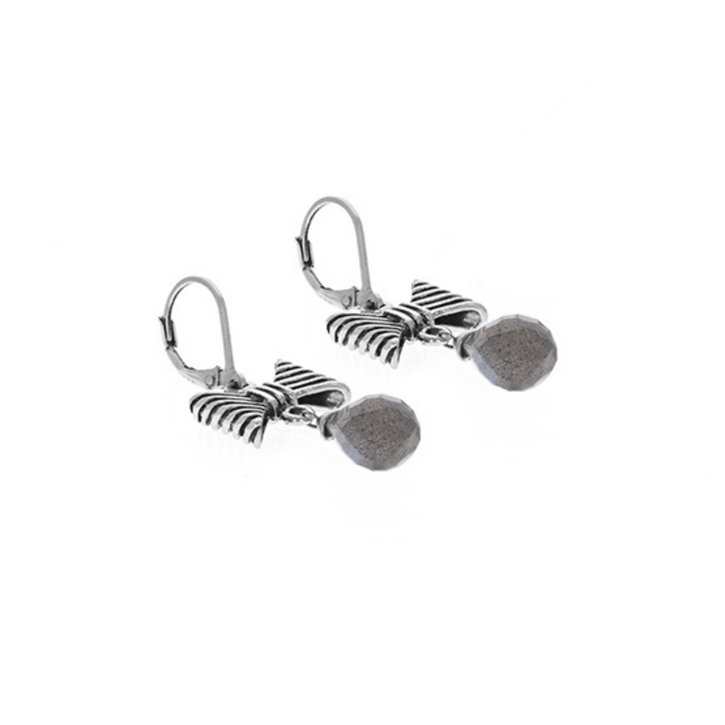 Bow Leverback Earrings with Labradorite Tear Drop - Danielle B.