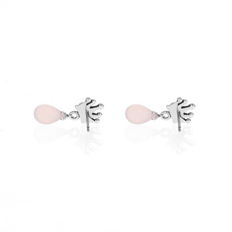 Crown Post Earrings with Rose Quartz Tear Drop - Danielle B.