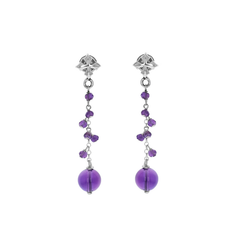 MB Cross Stud Earrings with Amethyst Drops - Danielle B.