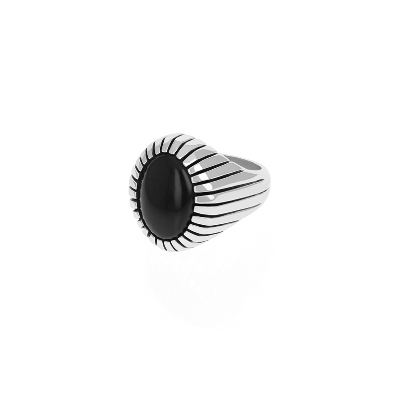 Onyx Ribbed Shank Low Profile Ring - Danielle B.