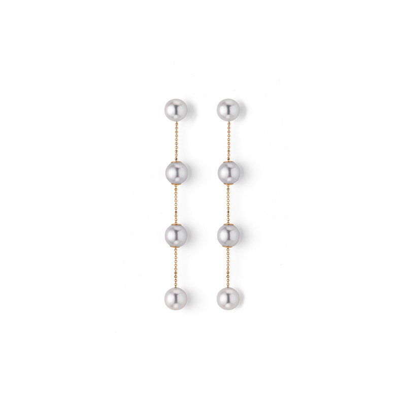 Sliding Akoya Pearl and Gold Drop Earrings