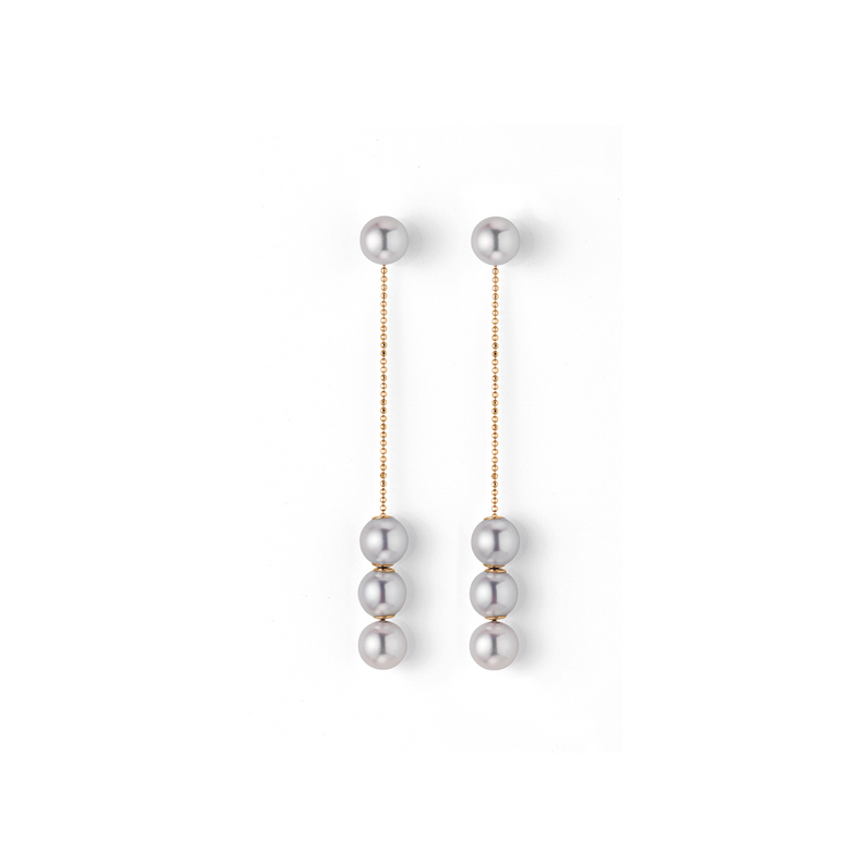 Sliding Akoya Pearl and Gold Drop Earrings