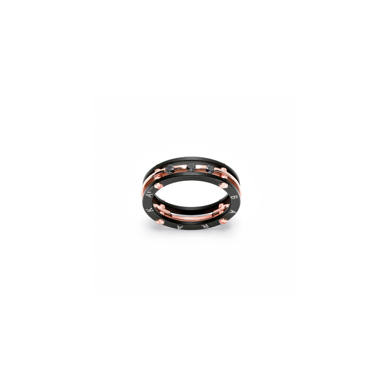 Rose Gold and Stainless Steel Ring with Black Diamonds