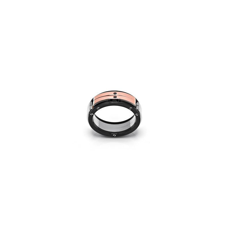 Rose Gold and Stainless Steel Ring with Black Diamonds