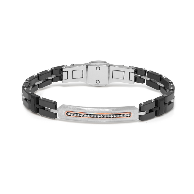 Rose Gold, Silver, Stainless Steel and Ceramic Bracelet with Diamonds