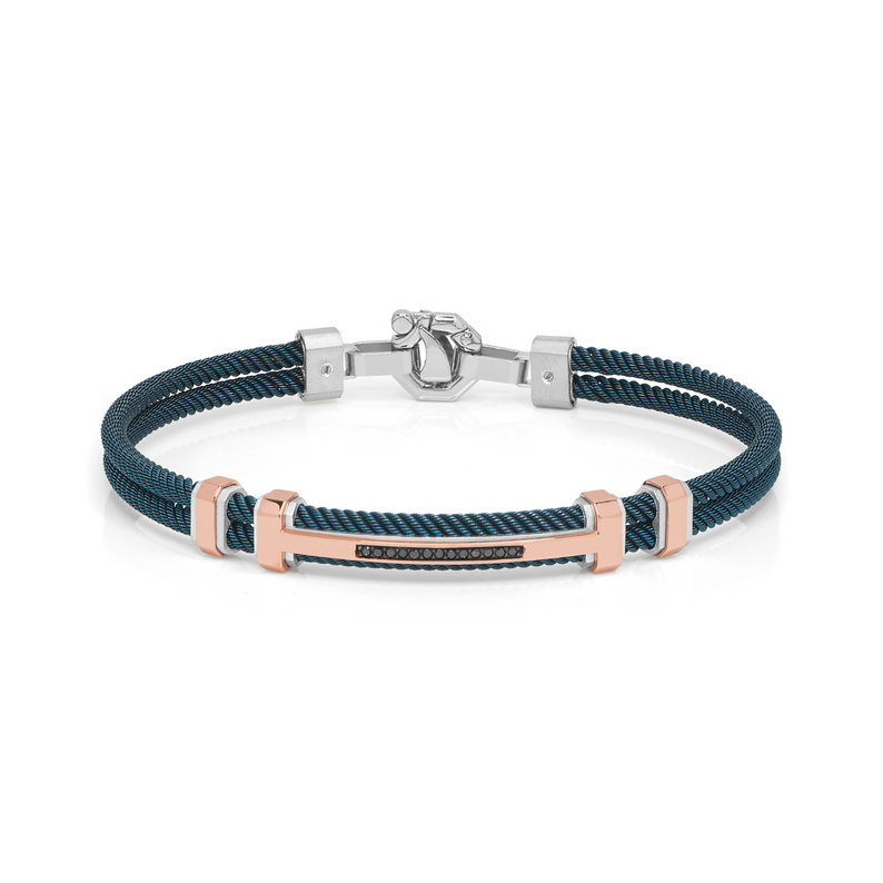 Gold, Silver and Stainless Steel Bracelet with Black and White Diamonds