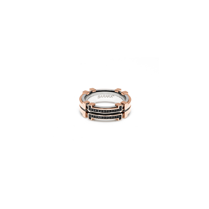 Rose Gold and Stainless Steel Ring with Black Diamonds