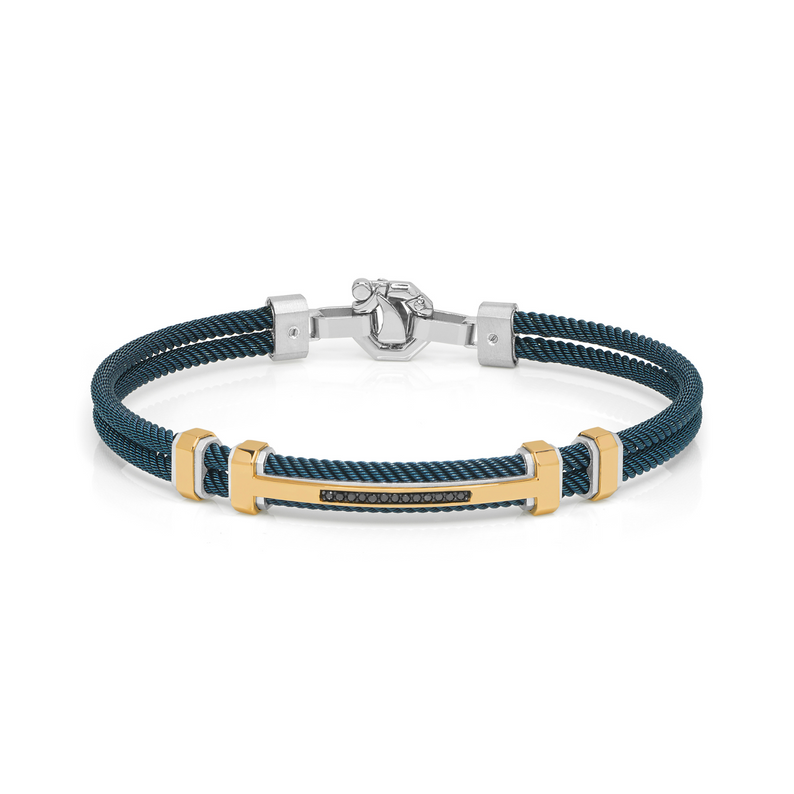 Gold, Silver and Stainless Steel Bracelet with Black and White Diamonds