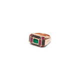 Rose Gold Ring with Black Diamonds, Rubies and Emeralds