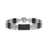 Rose Gold, Silver, Carbon Fiber and Stainless Steel Bracelet with Diamonds
