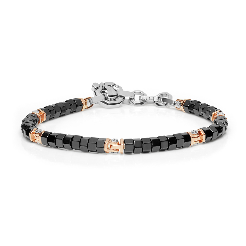 Gold, Silver, Carbon Fiber and Stainless Steel Bracelet with Diamonds