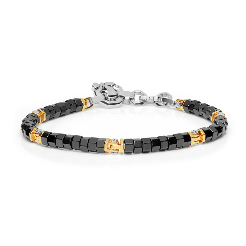 Gold, Silver, Carbon Fiber and Stainless Steel Bracelet with Diamonds