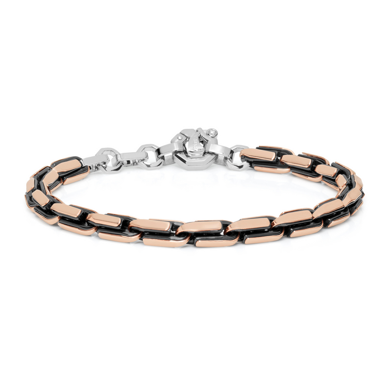 Rose Gold, Ceramic and Stainless Steel Bracelet with Diamonds