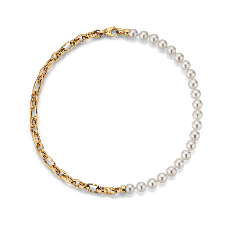 Two Piece Akoya Pearl and Gold Necklace and Bracelets