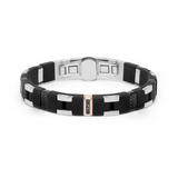Rose Gold, Silver, Carbon Fiber, Rubber and Stainless Steel Bracelet with Black Diamonds