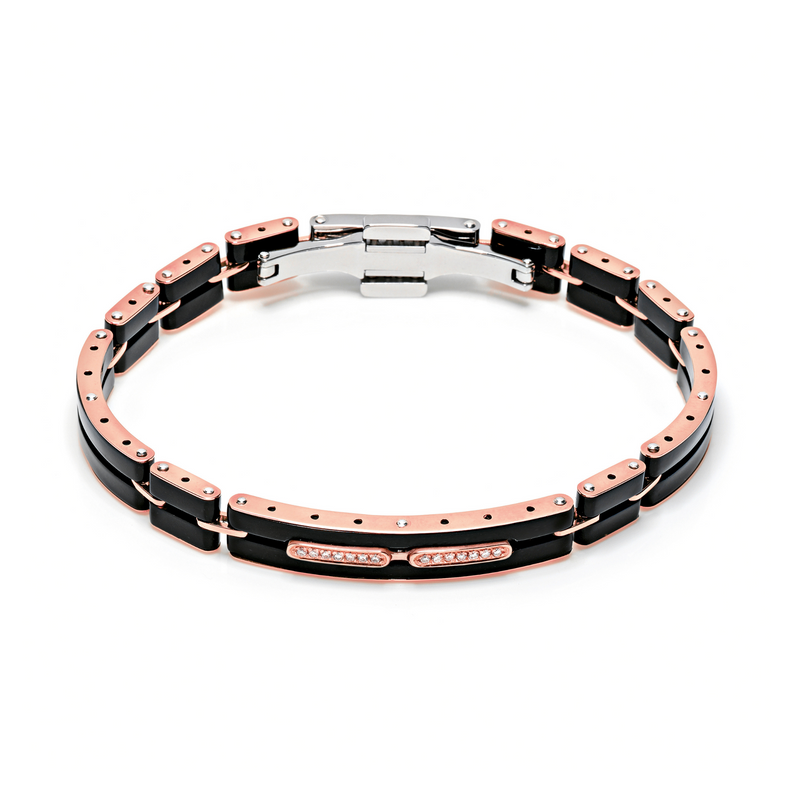 Rose Gold, Ceramic and Stainless Steel Bracelet with Diamonds