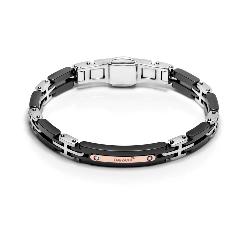 Rose Gold, Ceramic and Stainless Steel Bracelet with Diamonds