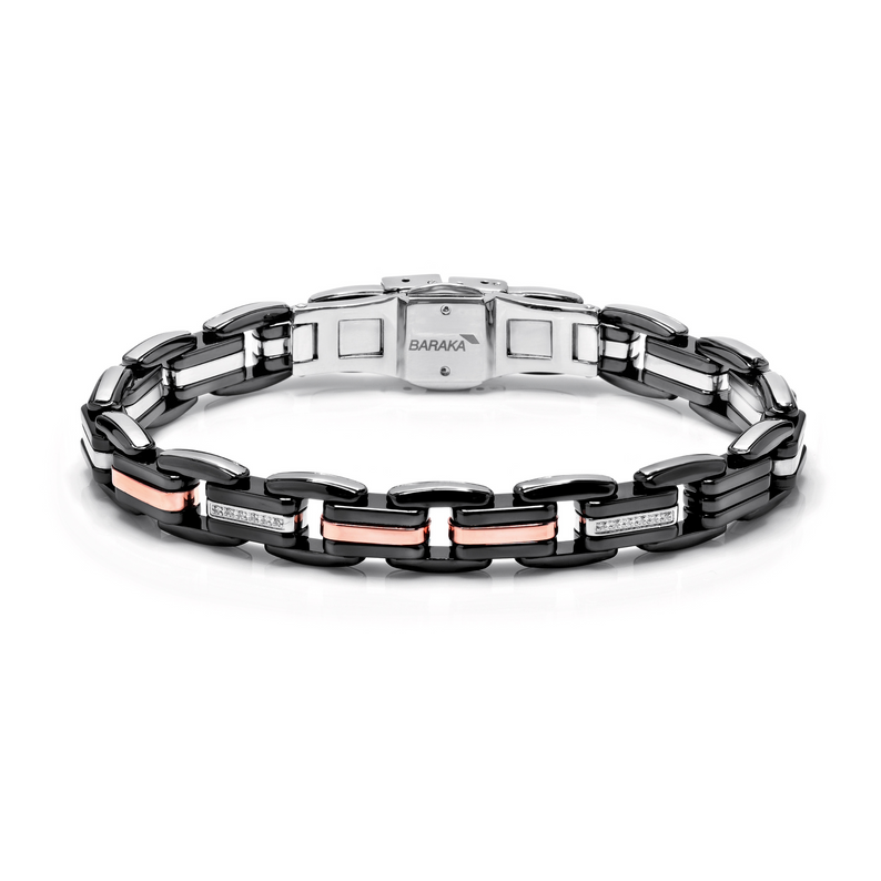 Rose Gold, Ceramic and Stainless Steel Bracelet with Diamonds