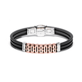 Rose Gold, Stainless Steel and Rubber Bracelet with Diamonds
