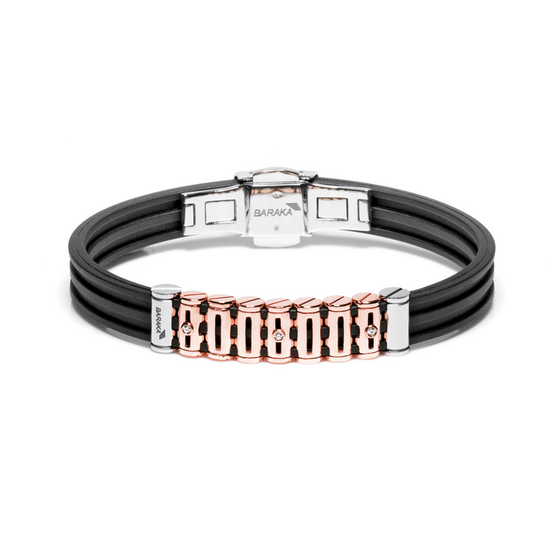 Rose Gold, Stainless Steel and Rubber Bracelet with Diamonds