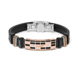 Gold, Stainless Steel and Rubber Bracelet with Black Diamonds