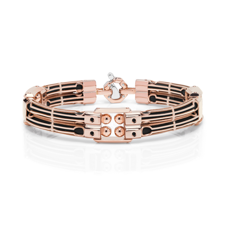 Rose Gold and Rubber Bracelet with Black Diamonds