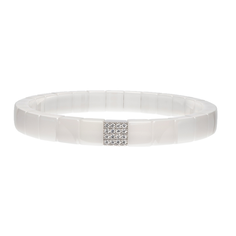 Scacco White Ceramic and Diamond Bracelet