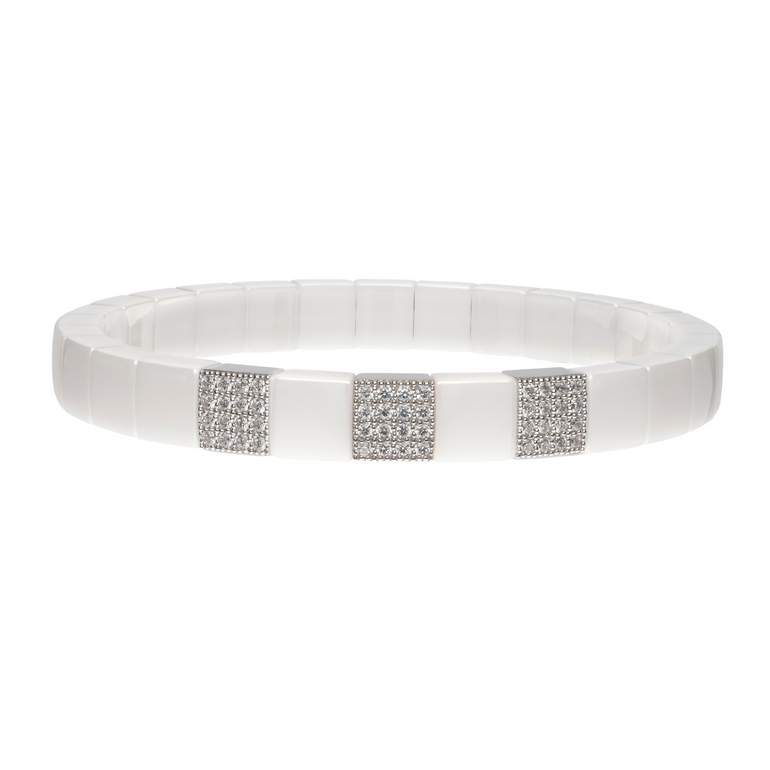 Scacco White Ceramic and Diamond Bracelet