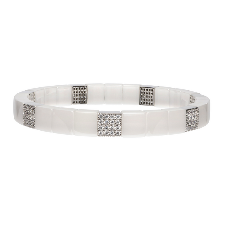 Scacco White Ceramic and Diamond Bracelet
