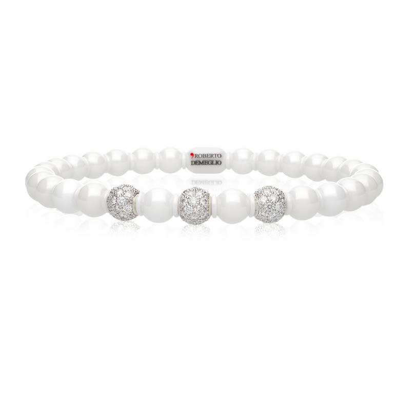 Sfera Large White Ceramic and Diamond Bracelet
