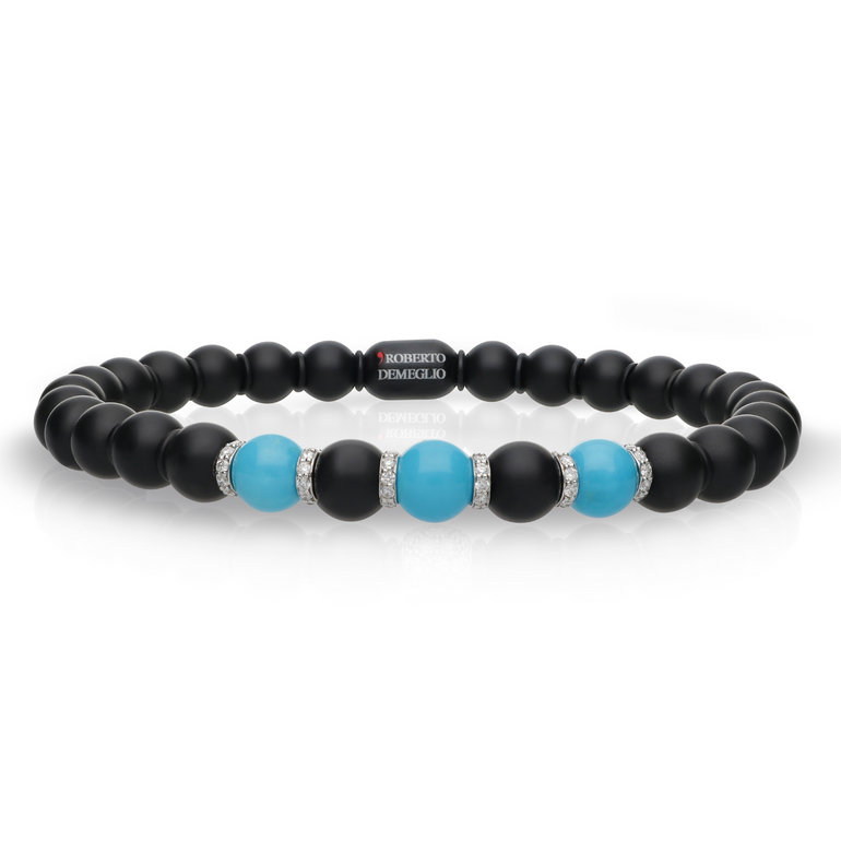 Sfera Large Black Ceramic, Turquoise and Diamond Bracelet
