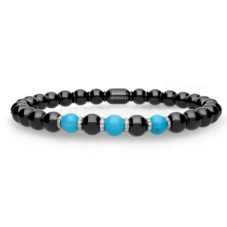 Sfera Large Black Ceramic, Turquoise and Diamond Bracelet