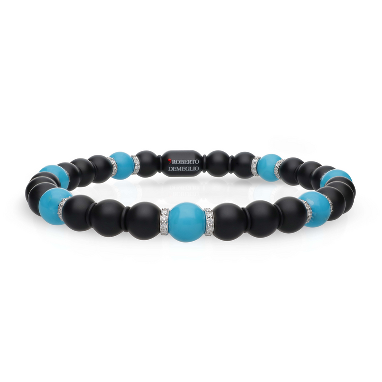 Sfera Large Black Ceramic, Turquoise and Diamond Bracelet