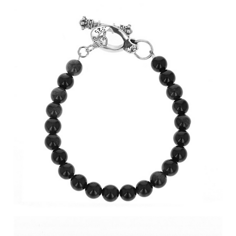 8mm Black Obsidian Bracelet with Silver Toggle