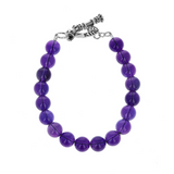 10mm Amethyst Bead Bracelet with Silver Toggle