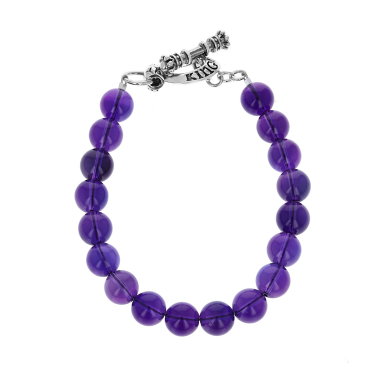 10mm Amethyst Bead Bracelet with Silver Toggle