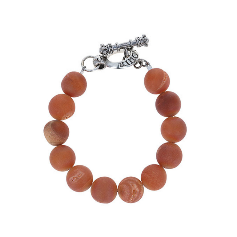 10mm Peach Druzy Agate Bracelet with Toggle