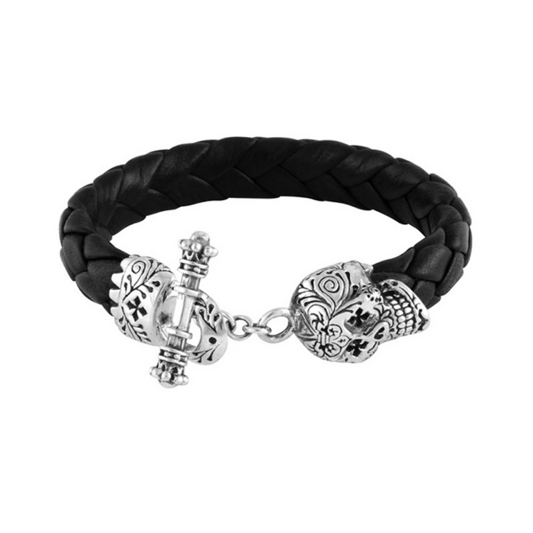 Leather Bracelet with Small Day of the Dead Skull Clasp - Danielle B.