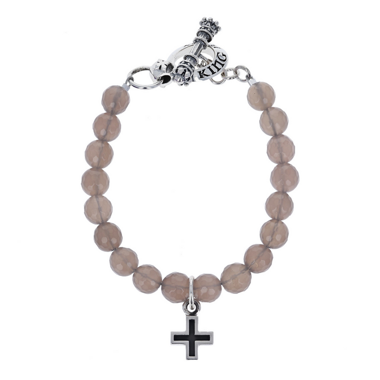 8mm Grey Agate Bracelet with Cross Charm - Danielle B.