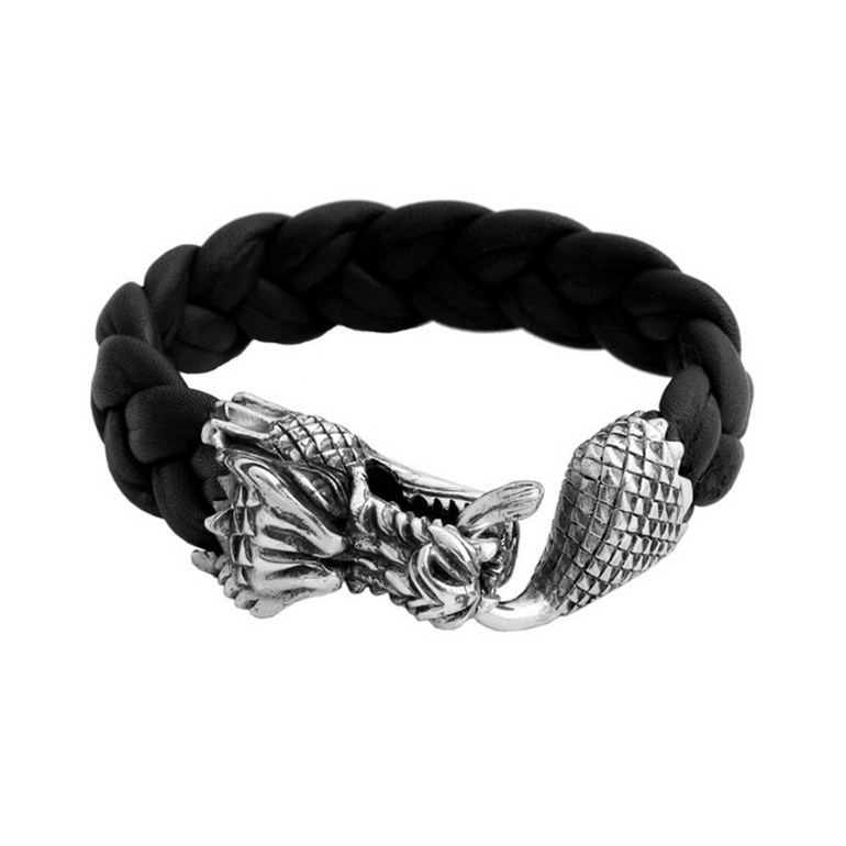 Leather Bracelet with Large Dragon Clasp