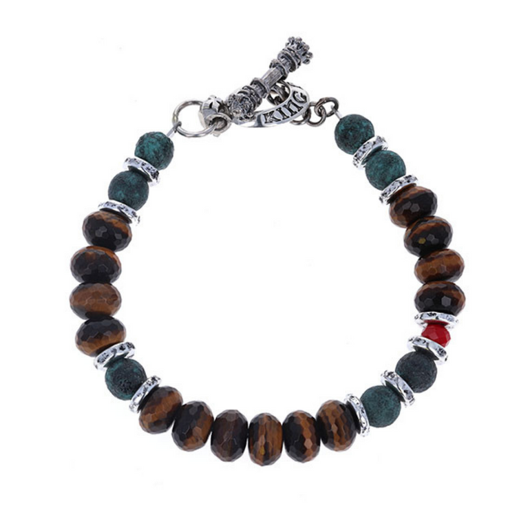 Ceramic, Tiger Eye, and Crystal Bead Bracelet