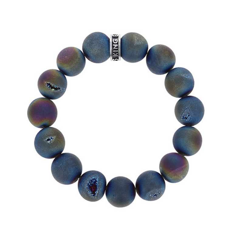 10mm Peacock Druzy Agate Bracelet with Logo Ring