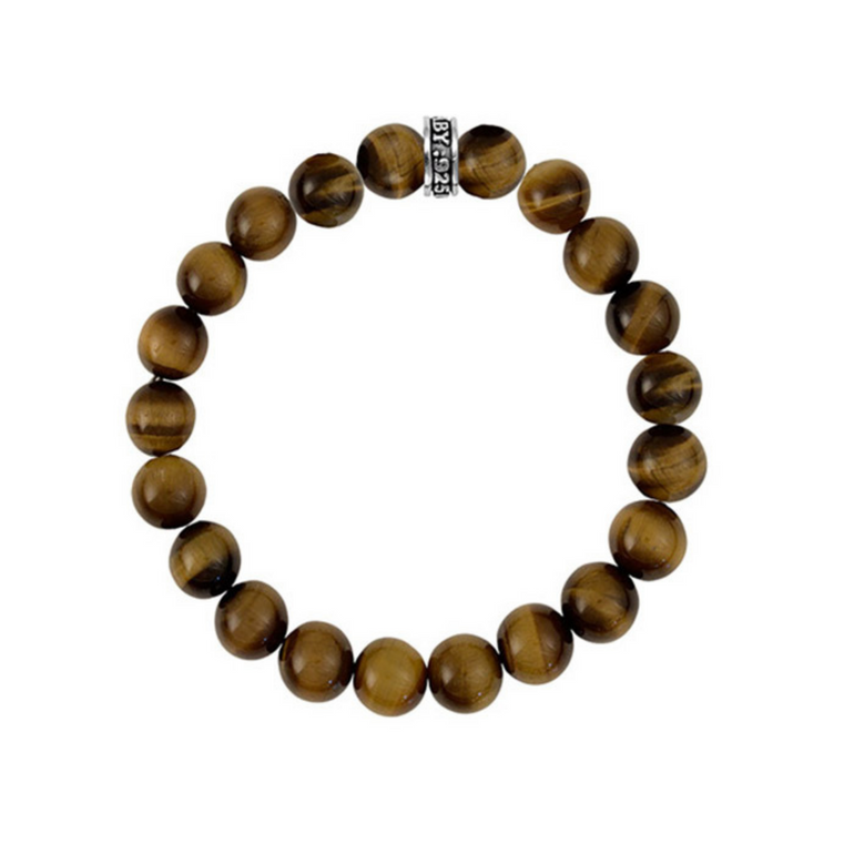 10mm Brown Tiger Eye Bead Bracelet with Logo Ring