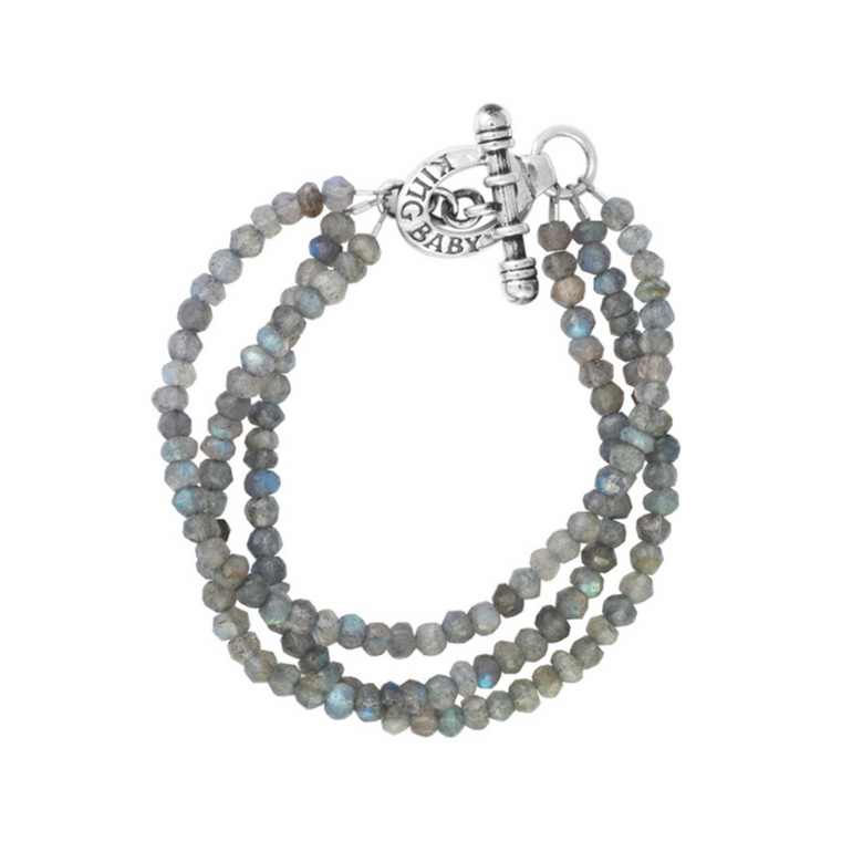 Three Strand Labradorite Bead Bracelet With Mini Toggle Clasp