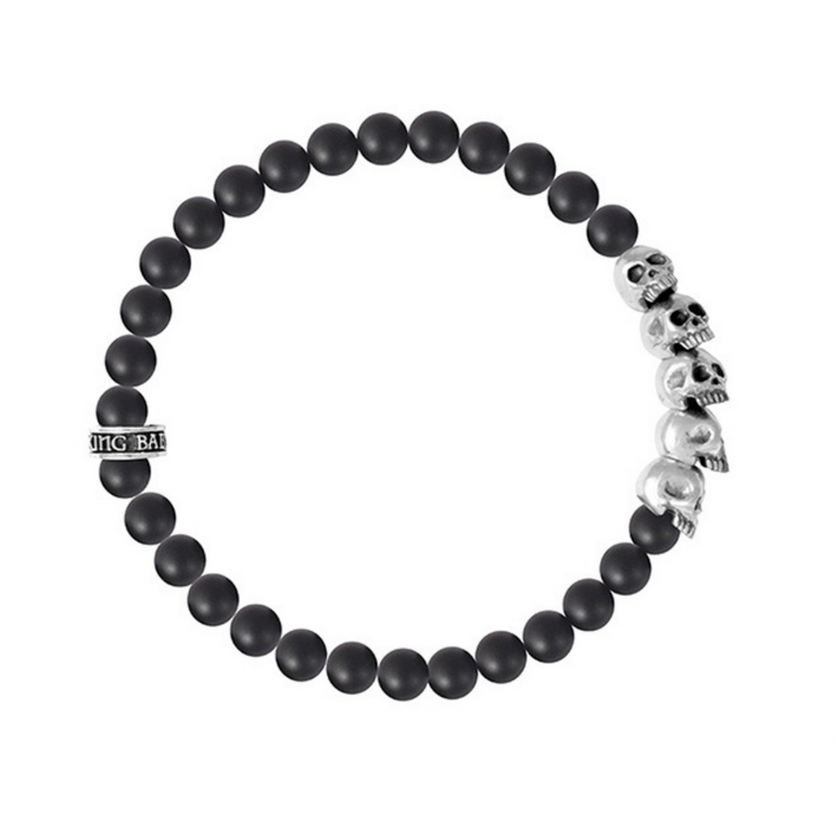 6mm Onyx Bead Bracelet with Skull Bridge