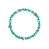 6mm Turquoise Bead Bracelet with 4 Skulls